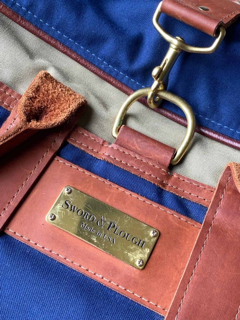 Sword & Plough Navy Canvas Leather Messenger Laptop Bag Made in USA
